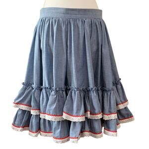 Vintage Handmade tiered denim look square line dance rockabilly ruffle swing GUC